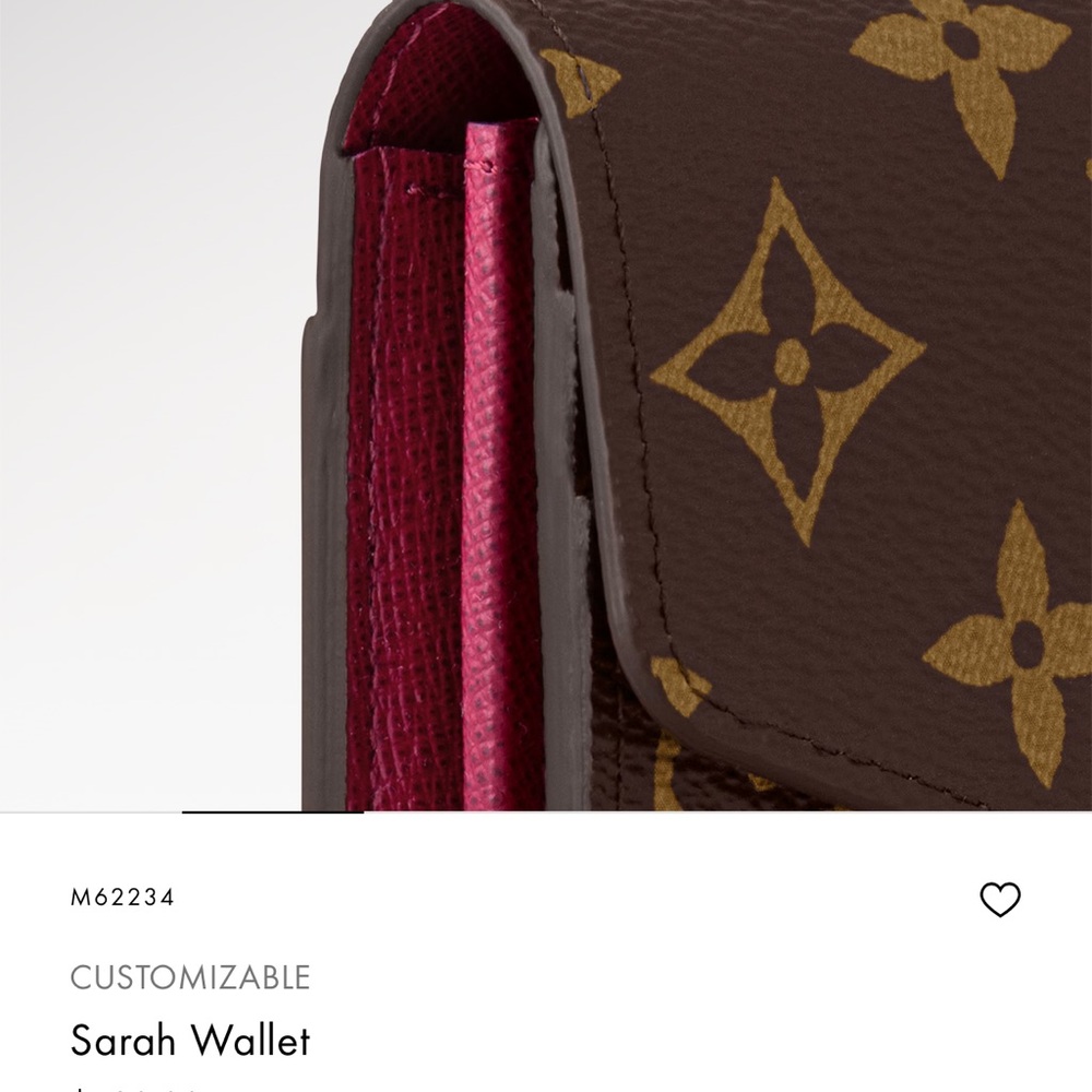 Authentic Louis Vuitton Sarah Wallet in Monogram with Fuschia interior - Picture 4 of 16